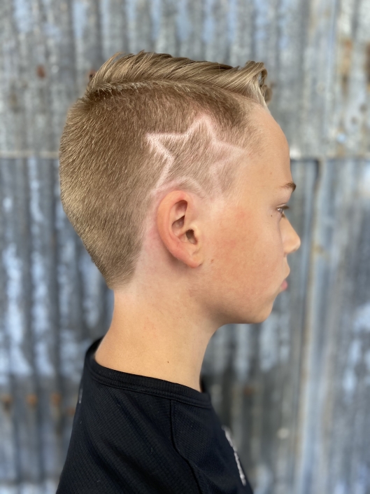 Boy's haircut with design, Rock Paper Clippers, Kansas City, MO 64152