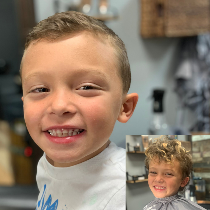 Before and After boy's haircut, Rock Paper Clippers, Kansas City, MO 64152