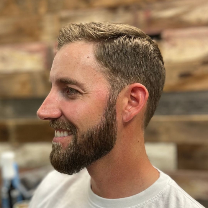 Men's haircut and berard trim. Rock Paper Clippers, 64151