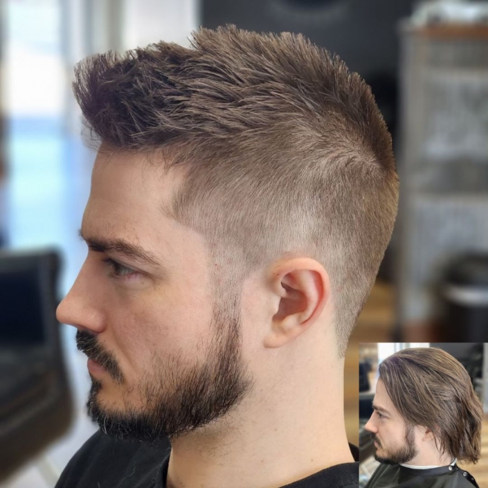 Mens Haircut from long and shaggy to short and sleek at ROCK PAPER CLIPPERS