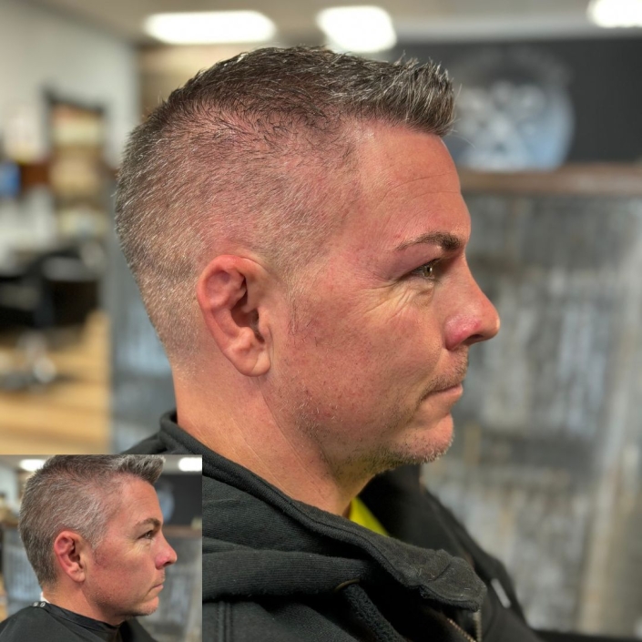 Man with before and after haircut